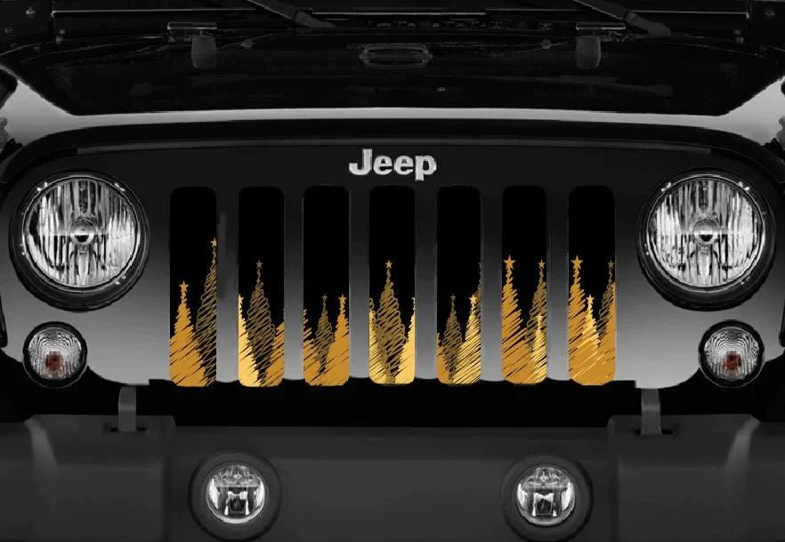 Gold Christmas Tree Festive Grille Insert for Jeep - 4 Low Lifestyle