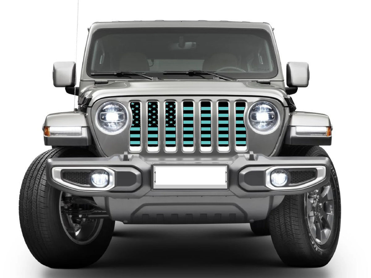 Jeep Grille Insert-Black and Teal American Flag - 4 Low Lifestyle