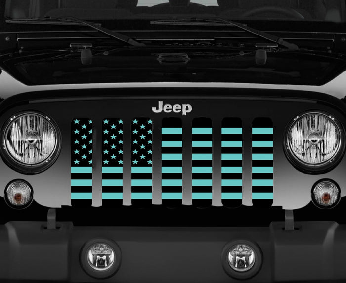 Jeep Grille Insert-Black and Teal American Flag - 4 Low Lifestyle