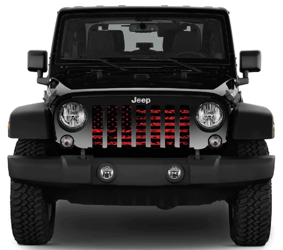 Red Camo American Flag Jeep Grille Insert - 4 Low Lifestyle