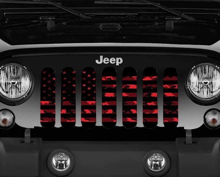 Red Camo American Flag Jeep Grille Insert - 4 Low Lifestyle